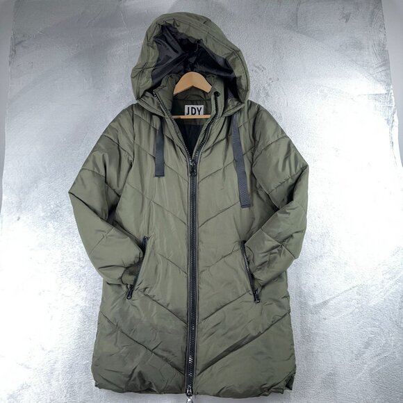 JDY Skylar Chevron Padded Jacket Long Hooded Womens Army Green Size Small - Picture 4 of 15